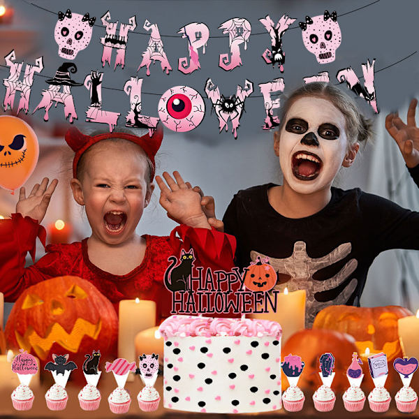 Halloween-tema bursdagsdekorasjon i rosa, populær bursdagsballong