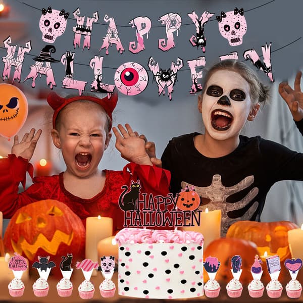 Halloween tema fødselsdagsdekoration i pink, populær fødselsdagsbal