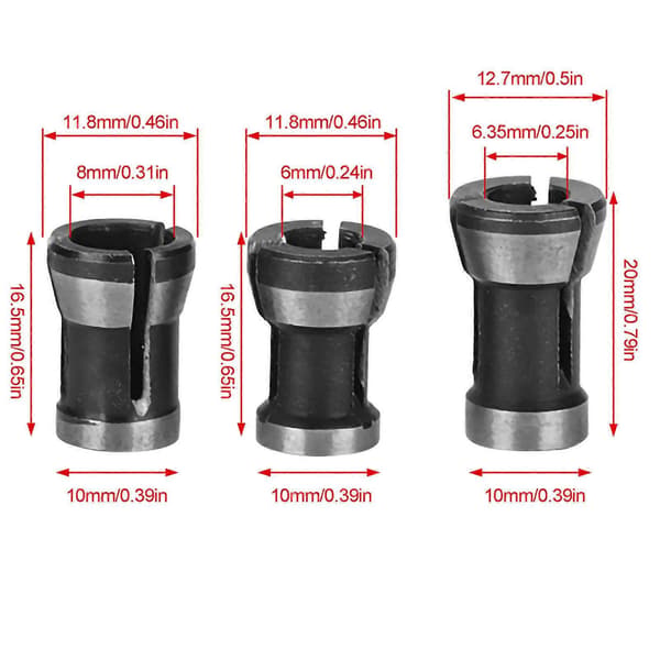 3 STK 6 / 6,35 / 8 mm Chuck Adapter Træbearbejdning Fræsning Trimning Skærer Chuck Graveringshoved