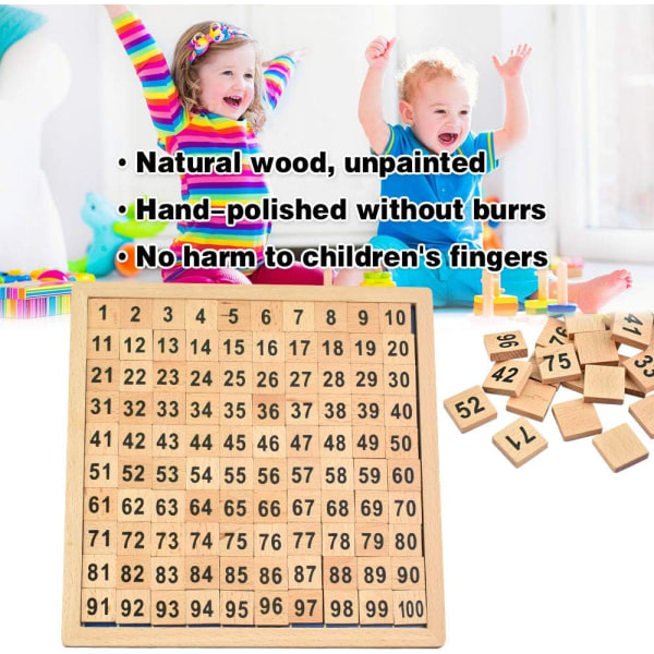 Montessori matematiikan palapeli Puinen numerotaulu 1-100 Continuou