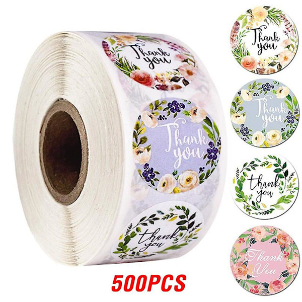 &500 Pcs roll flower thank you stickers handmade sticker wedding party stickers gift baking seal label stationery&