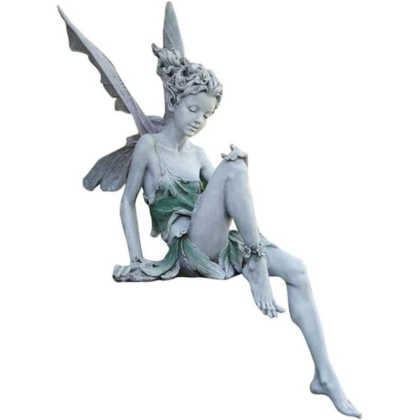 Havefigur Siddende Fe Havedekoration Udendørs Elverfigurer Have 18CM