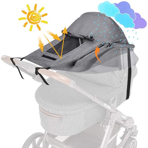 ##/Solskydd för barnvagn, solskydd, markis för vagn, bärkorg, UV 50+, justerbart solskydd, liggvagn med förvaringsväska - Universal Grå##/
