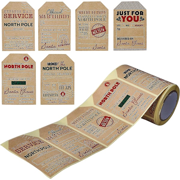 &Wabjtam 200 kpl Kraft-paperitarra-rulla, joululahjatelineet joululahjojen pakkaamiseen, tarratelineet&