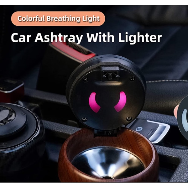 Auton tuhkakuppi kevyemmällä ja värikkäällä LED-hengitysvalolla, paina