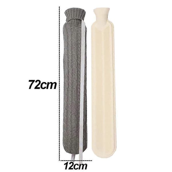 Klassiskt kabelstickat överdrag, lång varmvattenflaska i gummi, varmvattenpåse för smärtlindring light grey