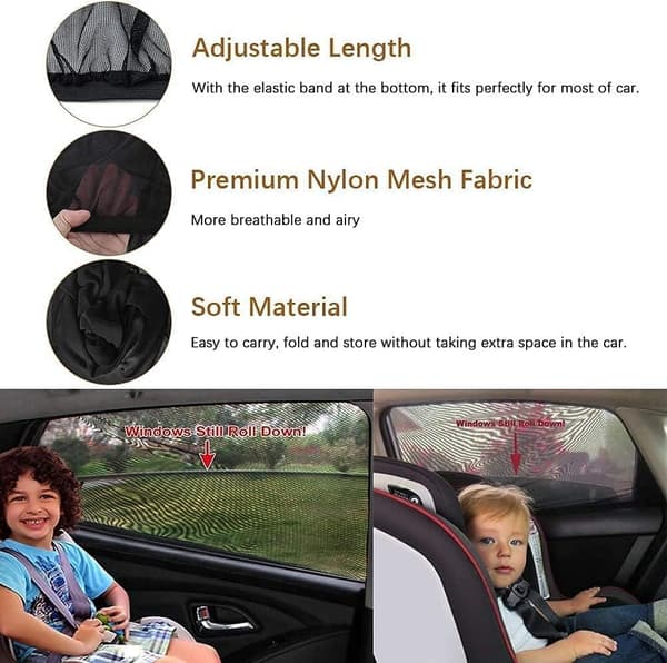 Auton ikkunan aurinkosuoja vauvalle, 2 kpl auton ikkunasukkaa takalasille, estää