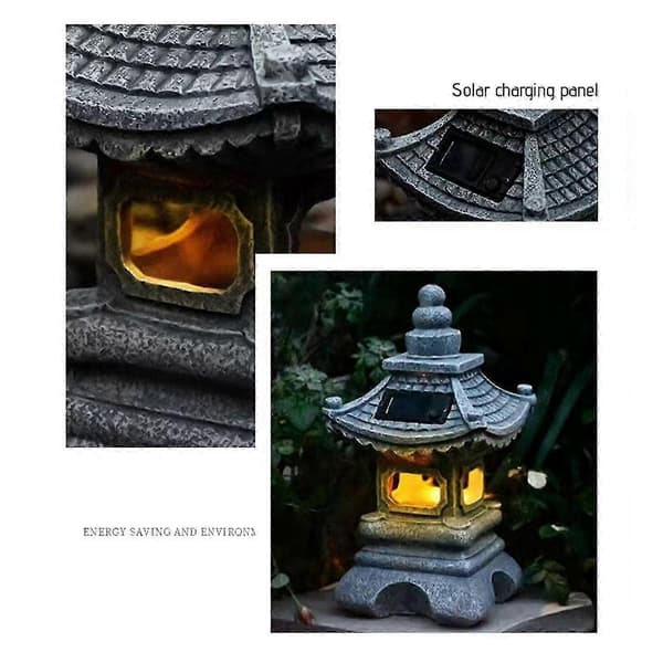 Solar Lampe Udendørs Pagode Have Statue, Solar Statue Have Dekoration, Udendørs Have Lanterne, Led Have Lamper Med Simuleret Pagode Udsalg