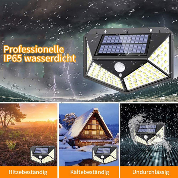 LED solcellelampe 4-pakning solcelle utendørslys IP65 vanntett 100 LED