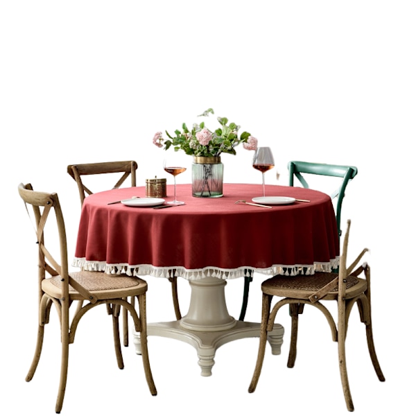 ##/Rund bordsduk i bomull och linne med fransar, 180 cm##/