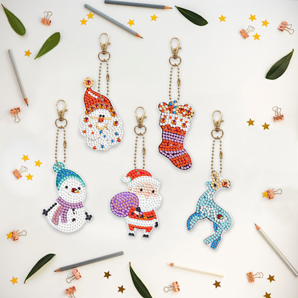 ##/5-pack DIY Diamantmålning Nyckelringar till Jul##/