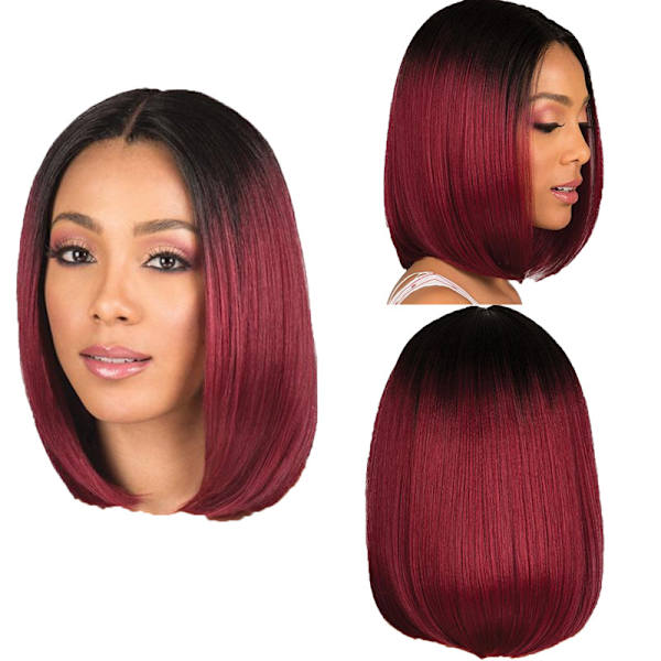 Fashion Idol Hodebåndsparykk Bob Dame Parykk (Svart Gradient Burgun