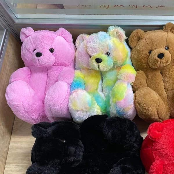 Fuskepels Tøfler med Teddybjørn - Rosa for Kvinner og Jenter