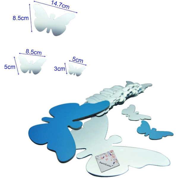 SwirlColor Perhonen Seinätarrat, 36 kpl 3D Hopea Akryyli