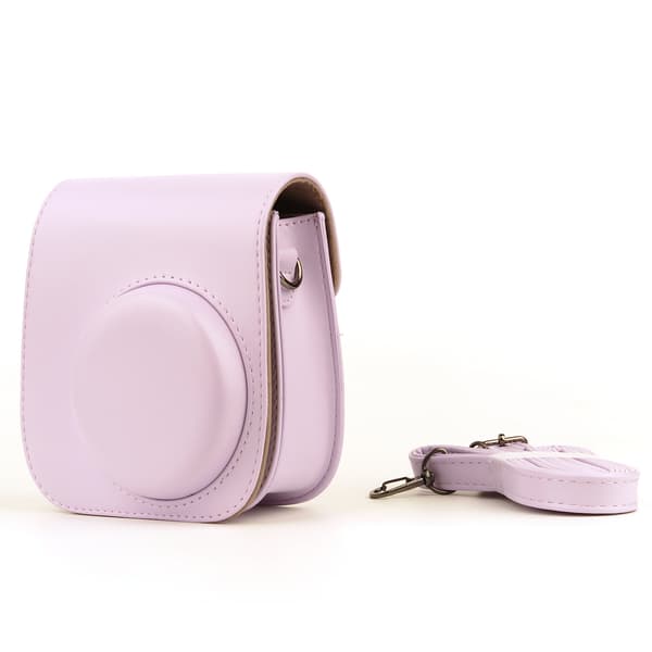 Kompatibel Polaroid mini11 kameraväska 2 delar blå rosa premium PU-läderväska med expanderbar rem