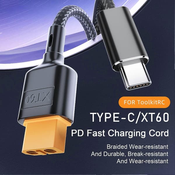 Laddkabel Typ-C till XT60 Modellport 100W PD Snabbladdning Höghastighetsutgång för Modellflygplan Bilar Slitstark Flätad 100cm
