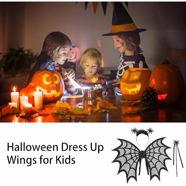 Halloween Kostume - Sort Edderkop, Halloween Sæt med Vinger til Børn