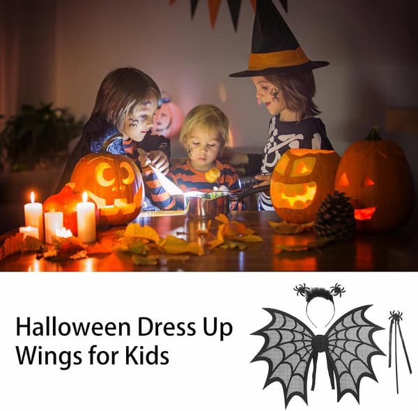 Halloween Kostyme - Svart Edderkopp, Halloween Sett med Vinger for Barn