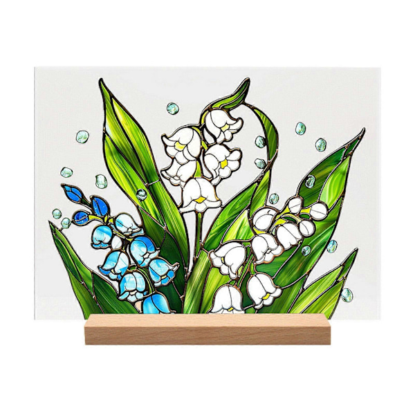 Akryl Blomsterbordskylt med Träställ Kraftig Floral Växter Hemmakontor Centerpiece Skrivbordsdekoration Ornament G