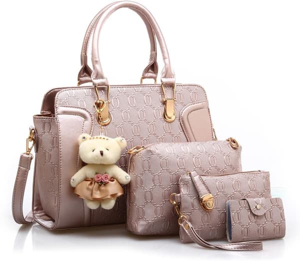 (4 stk sett) Dame PU Lær Håndveske Topphåndtaksveske Messenger Bag
