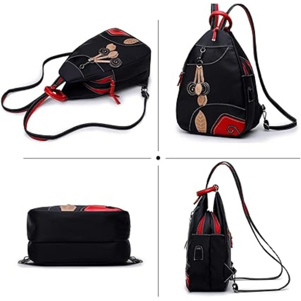 ##/(02 Svart One Size)Snygg Nylon Lätt Ryggsäck Outdoor Axelväska Bröstväska med USB Laddningsport##/