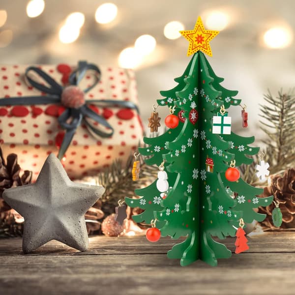 Julgran i trä, dekorativ display för jul, 3D-miniatyr