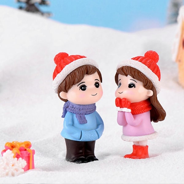 Dockhusdockor Härlig Miniatyr Bonsai DIY Par Snögubbe Modell Figurin Landskapsdekor Red Hat Snowman