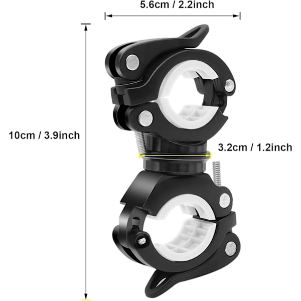 2 stk. Cykel Lygte Holder Klip Sort og Hvid Cykel Lommelygte H