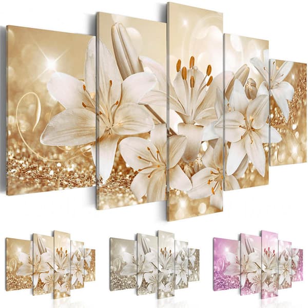 Veggbilde i 5 deler - vakre blomster, dekorativt non-woven lerret