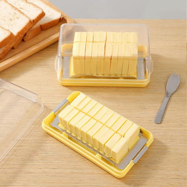Smørkutterboks i plast med lokk for benkeplate, kjøleskap og smørbeholder, DIY bake smørfat med rustfritt stål S