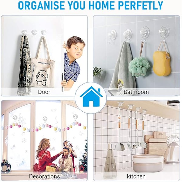 ##/Sugkopps-krokar, 4-pack, Transparenta Sugkopps-Duschkrokar Vatten##/