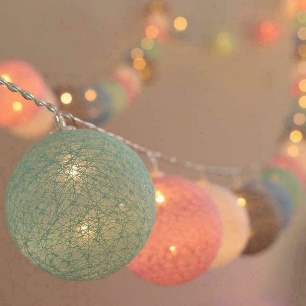 Bomullsbolls-ljusslinga med batteri - 3,8M 20 LED-lampor