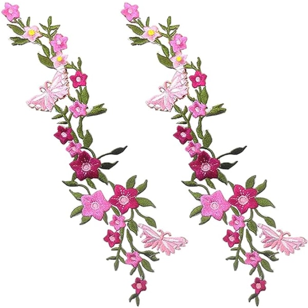 2 st, Nya Fjärilsblommor Broderade Lappar, Blommig Spets Tyg