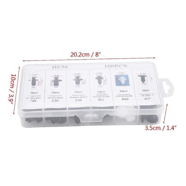 100 stk. 6 Størrelser Assortert Bilkarosseri Trykknapp Nagle Trim Klips Panel Trykkholder
