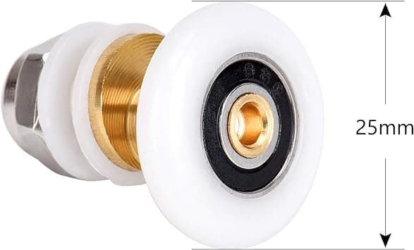 6 stk. BruseDør Ruller, Rulle Diameter 25mm til Badeværelset