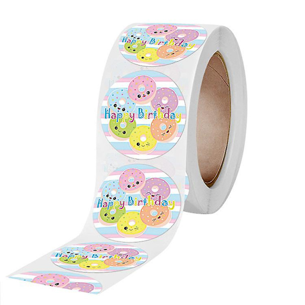 2x500 stk juleklistremerker rull?etikett fargerik donut happy birthday bursdag takk&