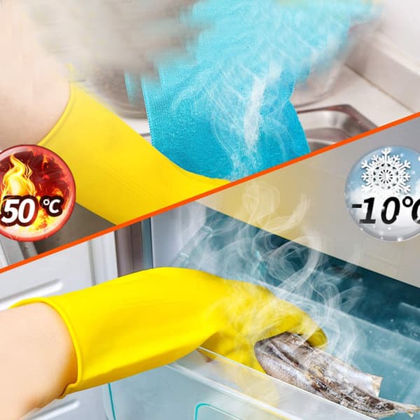 ##/Återanvändbara hushålls handskar gula 1 styck Gummi diskmaskinshandskar extra tjocka långa ärmar##/
