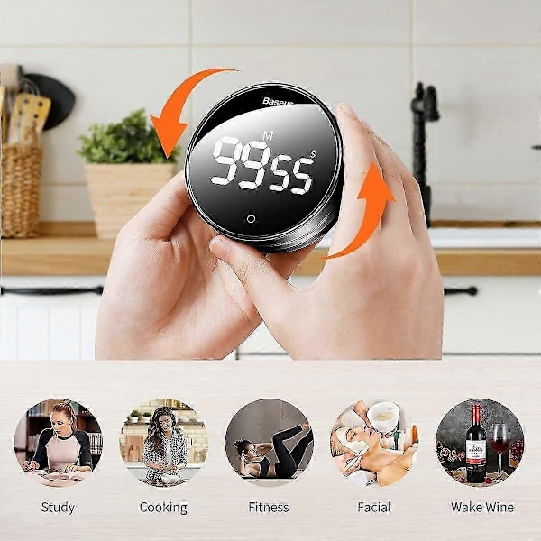 Køkken Timer LED Digital Magnetisk Nedtællingstimer, 3 Justerbare Lydstyrkeniveauer, Rotationskontrol