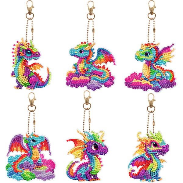##/6 st. tecknade dinosaurie stenmålning nyckelring##/