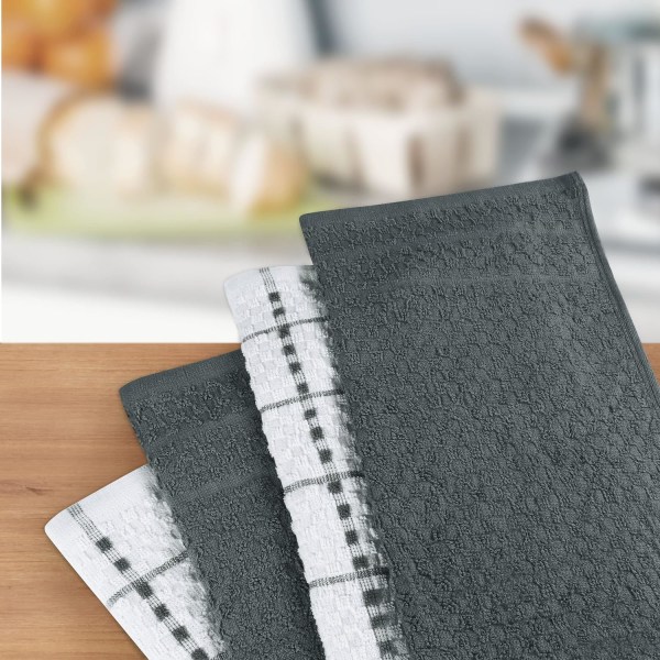 Grå og hvid 12 køkkenhåndklæder - Bomuld køkkenhåndklæder - Machi