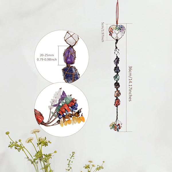 7 Chakra Veggdekorasjon, Helbredende Krystall Ornament, Hjerteform T