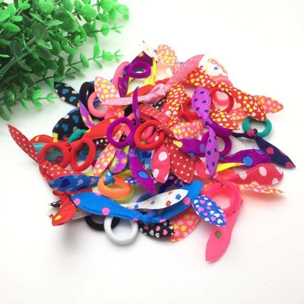 100 Pieces Girl Hair Ties, Bunny Ear Elastic Rope Hair Bunny Ear