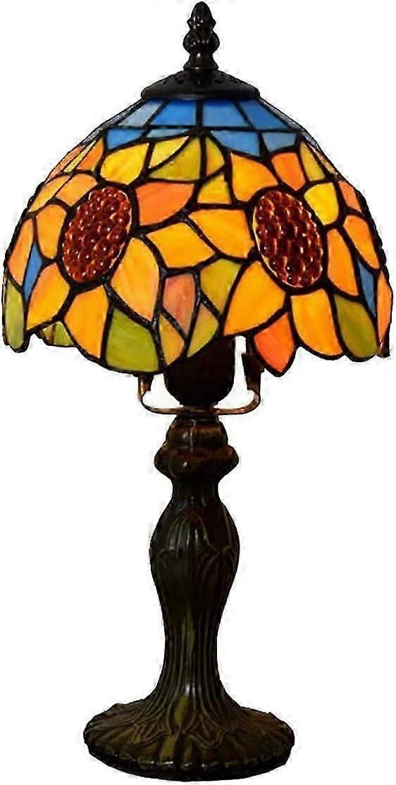 Vintage Solsikke Bordlampe, Design med farvet glas, til børneværelset