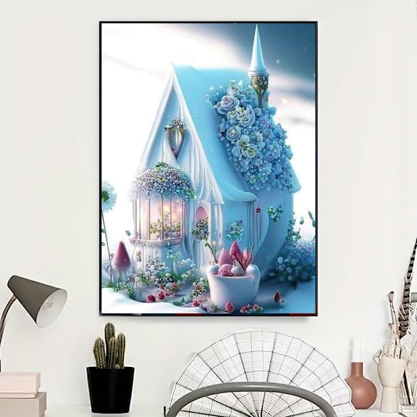 ##/5D DIY Diamantmålning för Vuxna och Barn, Snöstuga F##/