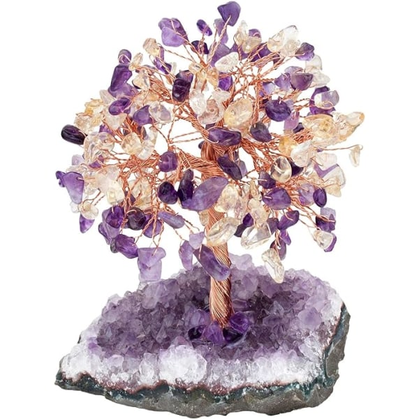 Reiki krystaltræ på naturlig ametyst rå stykke base, Stone Mone