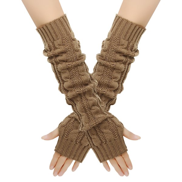 /#/Dam cashmere stickade värmare armbågslängd tumhål fingerlös/#/
