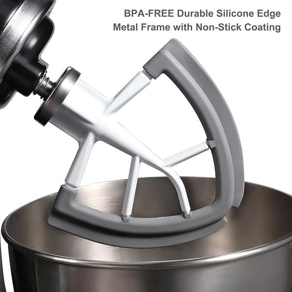 Vit Flex Edge Visp för KitchenAid Tilt-Head Köksmaskin 4,5-5 Quart Platt Visp Paddel med Flexibla Silikonkanter Skålskrapa