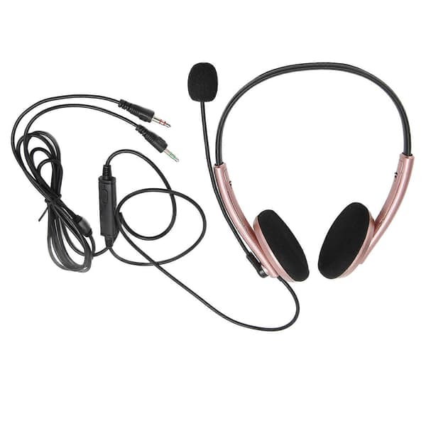 Callcenterheadset Multifunktionell Stilren Brusreducerande HD-Samtal Hörselskydd Telefonheadset Roséguld Dubbel 3,5 mm