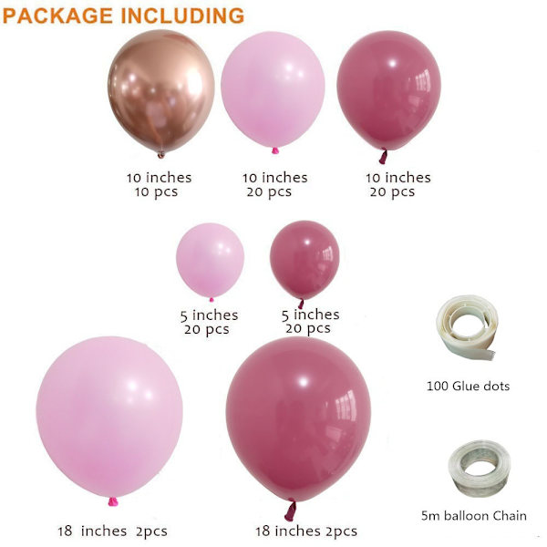 96 st (Retro Rosa Röd Dräkt) Helium Latexballonger för Barn Flickor W