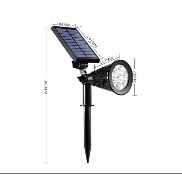 [2-pakning] Solcelle-LED-flomlys, 4 LED-solcellelys, Vanntett Utendørs